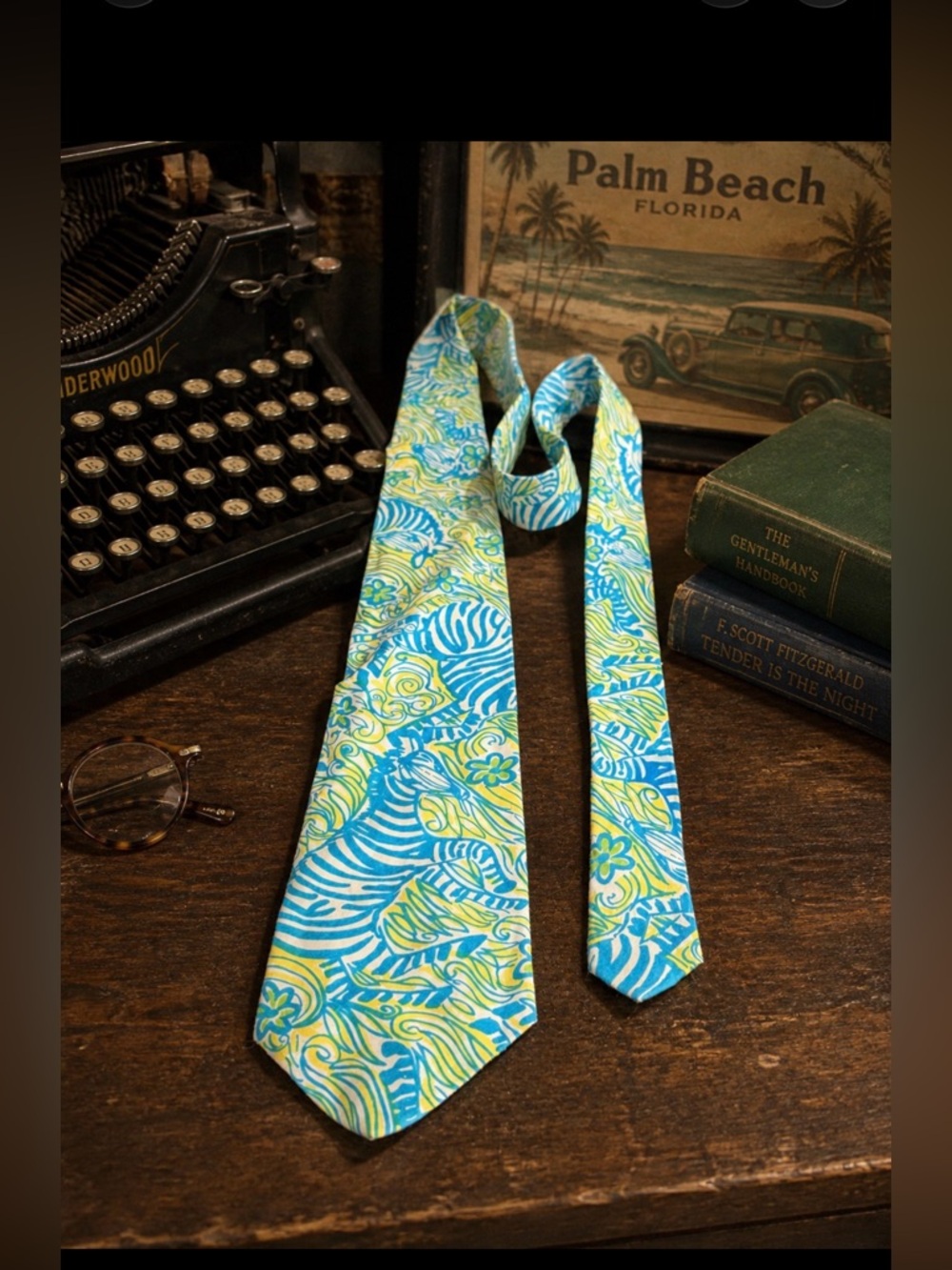 Vintage Lilly Pulitzer Teal, Yellow & White animal Print tie